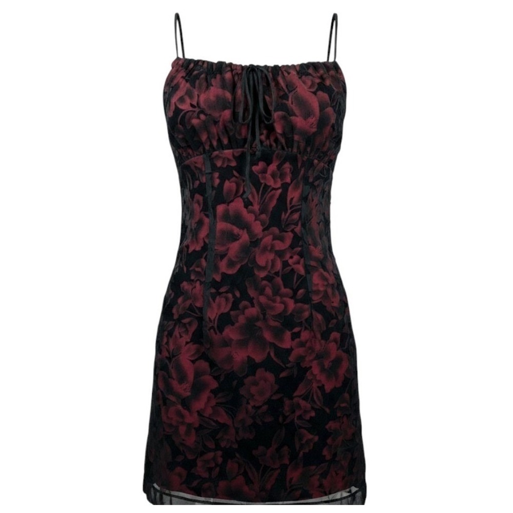 Evolution‎ Not Revolution Vintage 90s Red Black Floral Velvet Burnout Mini Dress